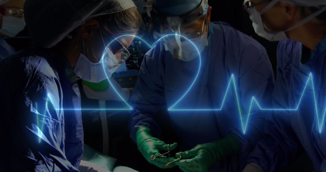 Surgical Team Performing Operation with Heartbeat Overlay