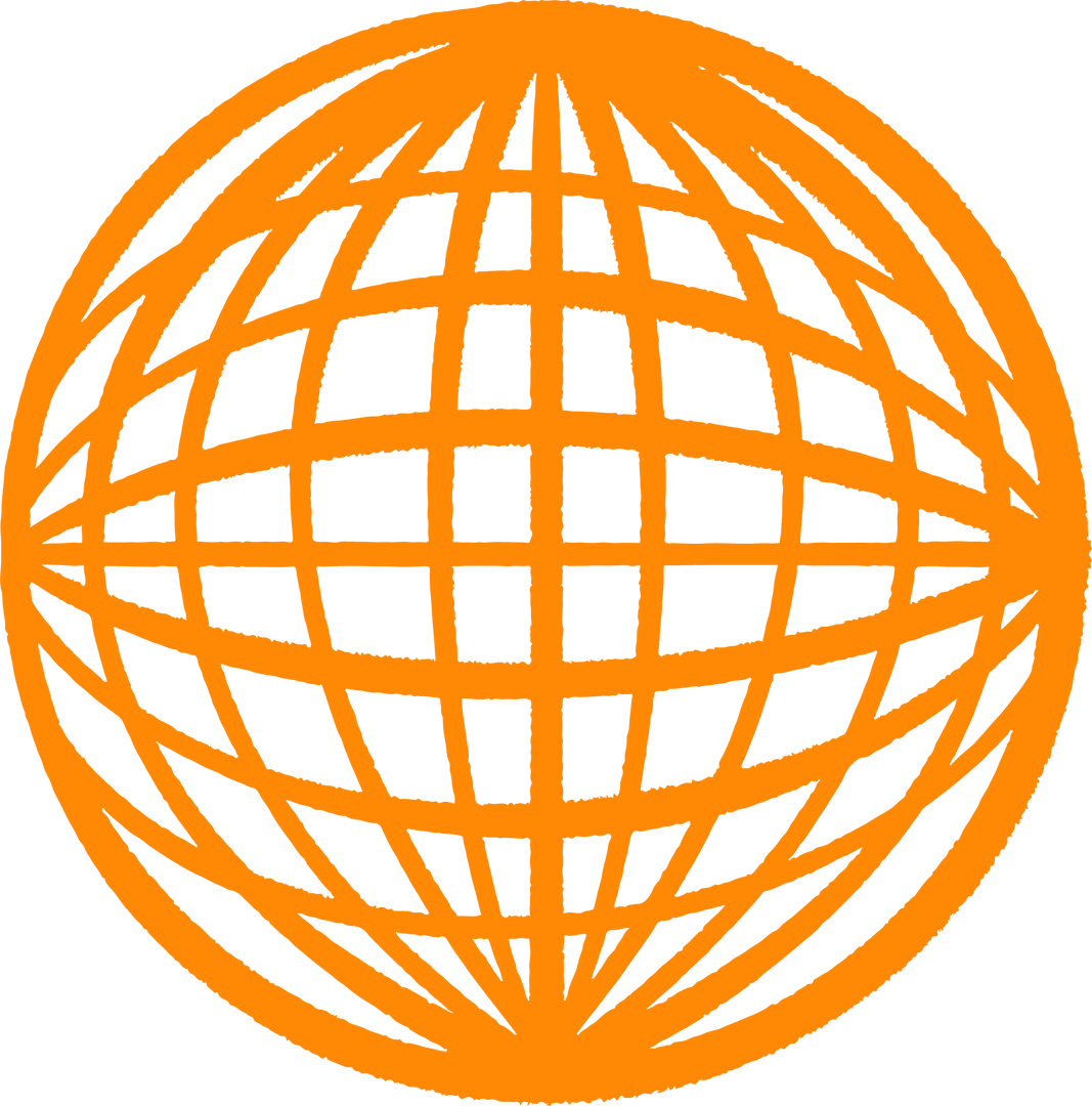 Abstract Orange Wireframe Globe on Transparent Background