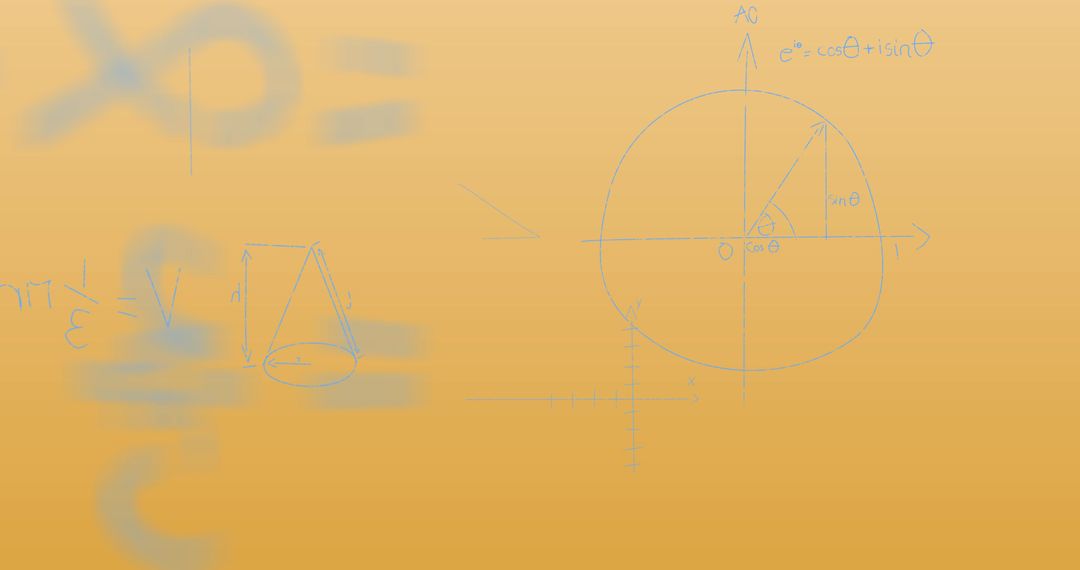 Mathematical Equations and Graphics on Orange Background