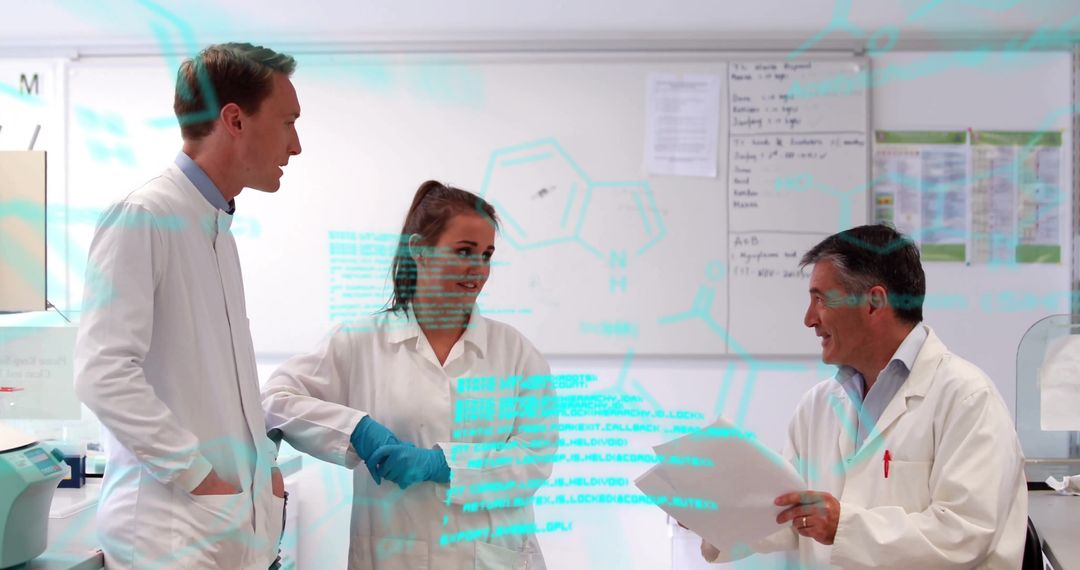 Caucasian Scientists Analyzing Data in Modern Laboratory Setting