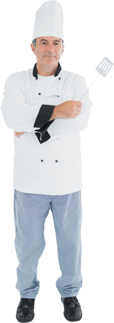 Transparent Confident Male Chef Wearing Uniform with Spatula