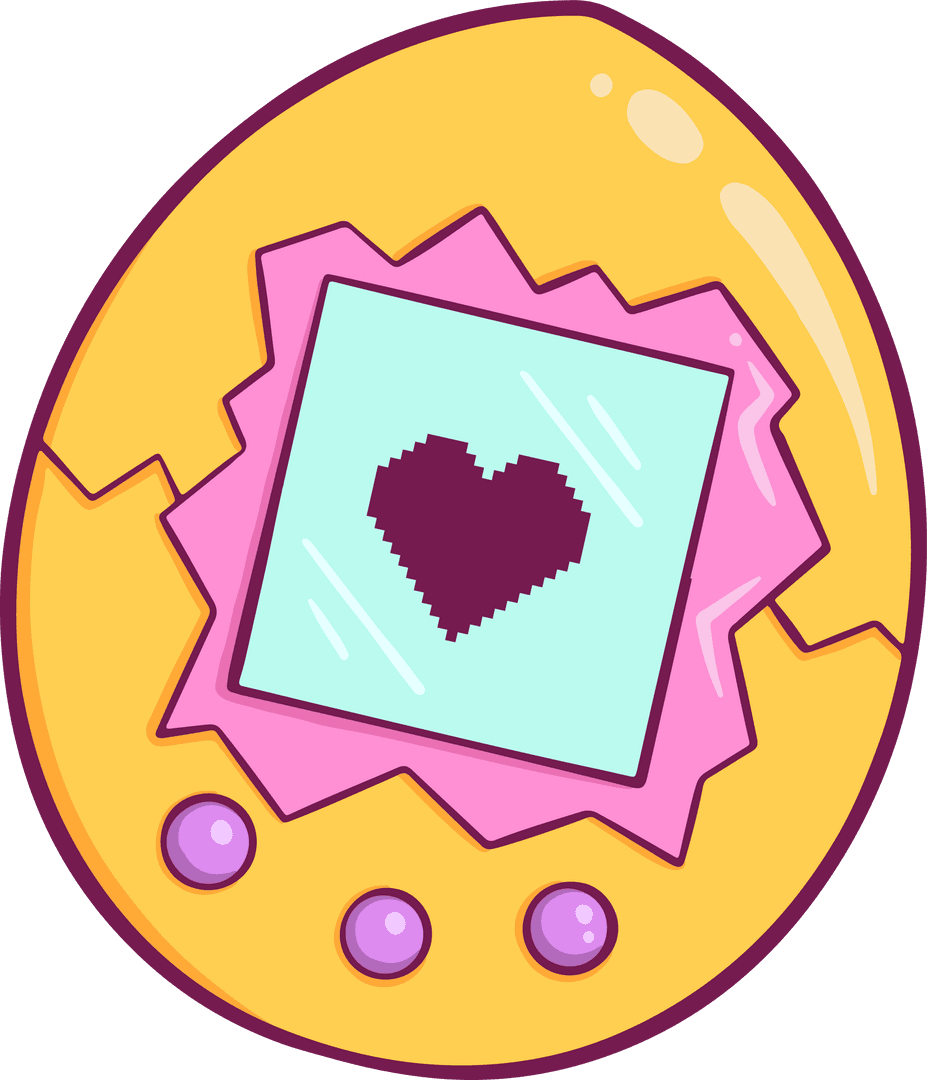 Pixel Heart Retro Virtual Pet Toy on Transparent Background