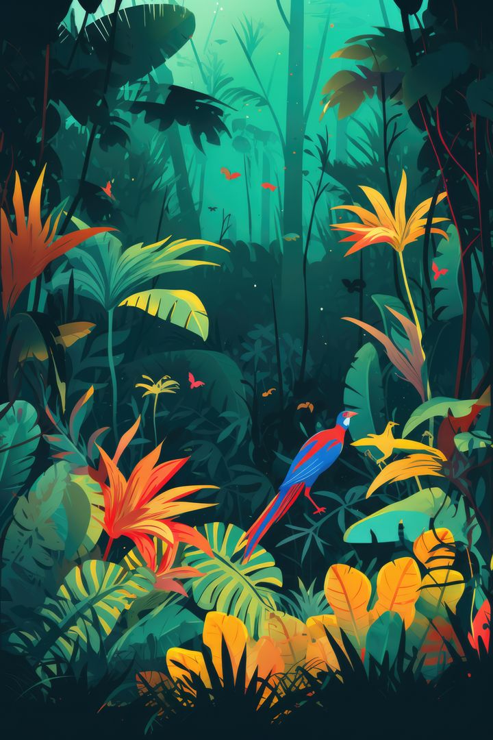 Rainforest with birds and tropical plants, created using generative ai technology - Free Images, Stock Photos and Pictures on Pikwizard.com