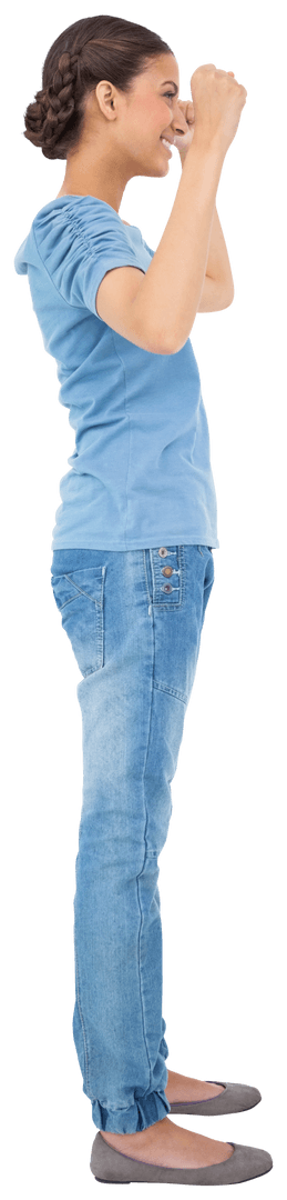 Caucasian Woman Celebrating on Transparent Background