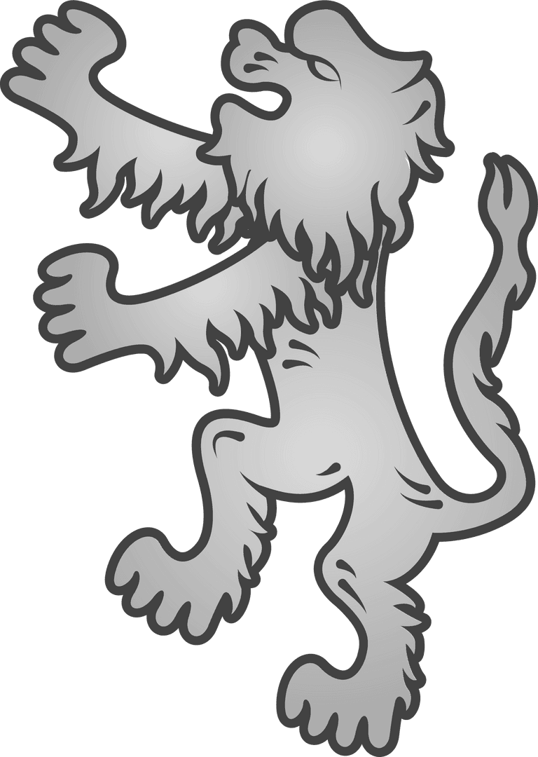 Silver-Grey Heraldic Lion on Transparent Background Emblem