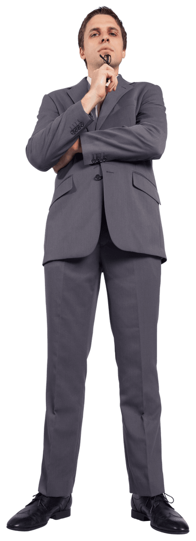 Confident Businessman in Grey Suit on Transparent Background
