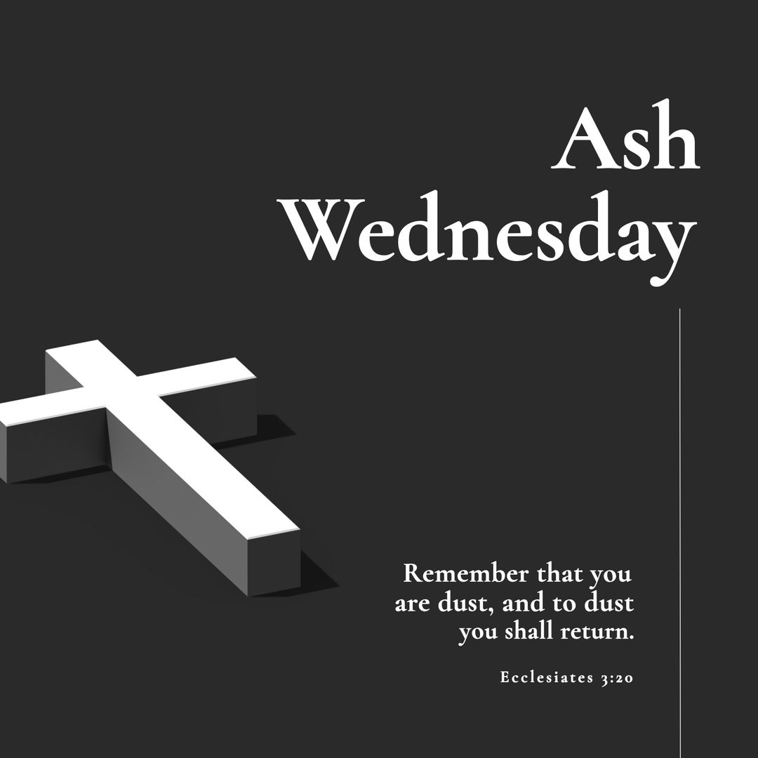 Ash Wednesday with Text and Shadowed Cross Design