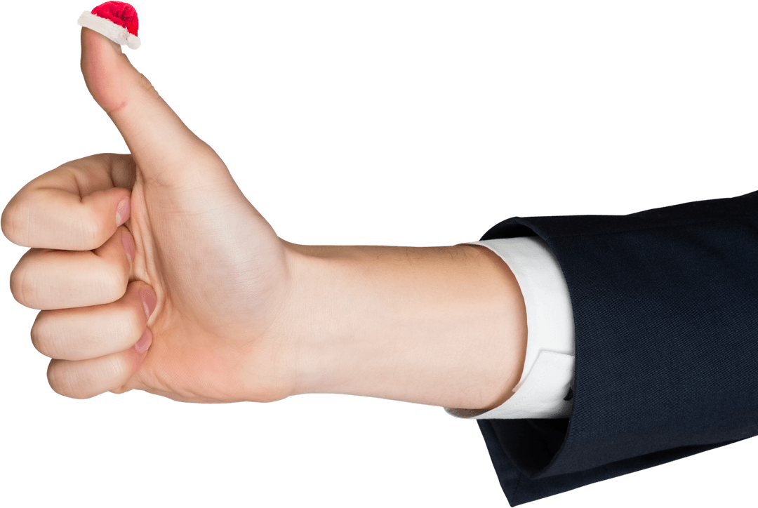 Transparent Santa Hat Thumbs Up Gesture on White