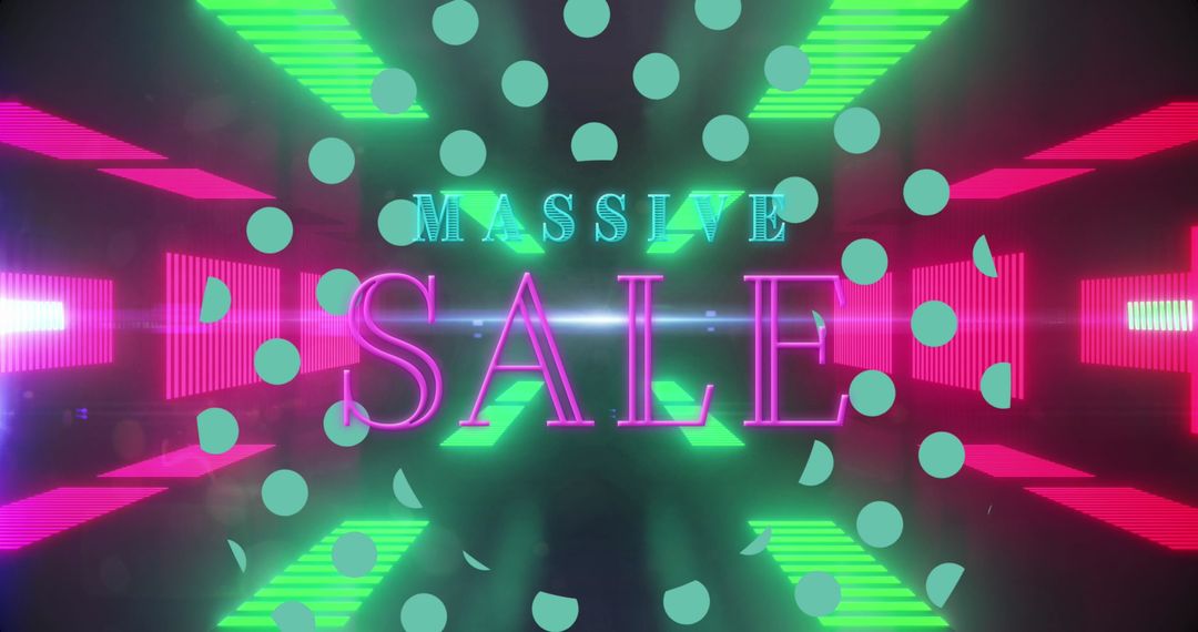 Neon Massive Sale Sign in Digital Tunnel with Vibrant Lights