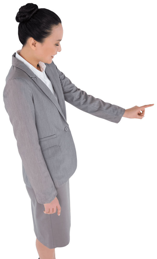 Asian Businesswoman Pointing Finger on Transparent Background