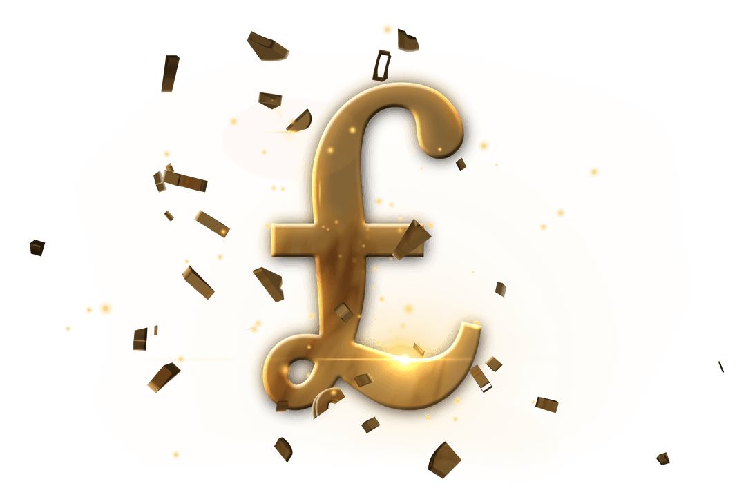 Celebratory Confetti and Glittering Pound Symbol on Transparent Background