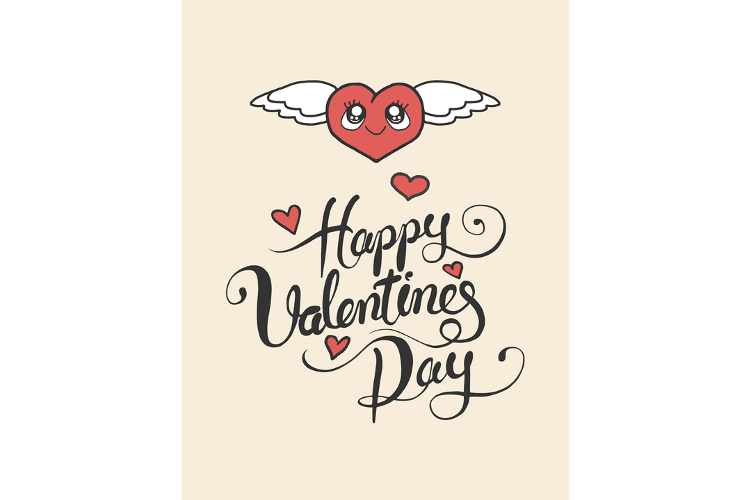 Cute Winged Heart with Valentine Typography on Transparent Background