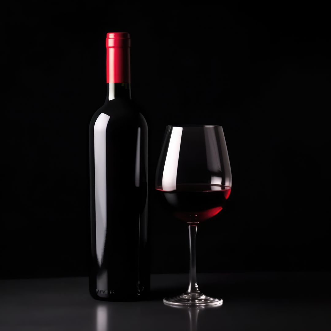 Elegantly Lit Red Wine Bottle and Full Glass against Dark Background - Free Images, Stock Photos and Pictures on Pikwizard.com