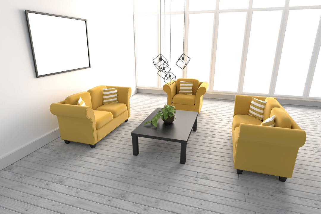 Modern Transparent Living Room with Yellow Sofas Decor