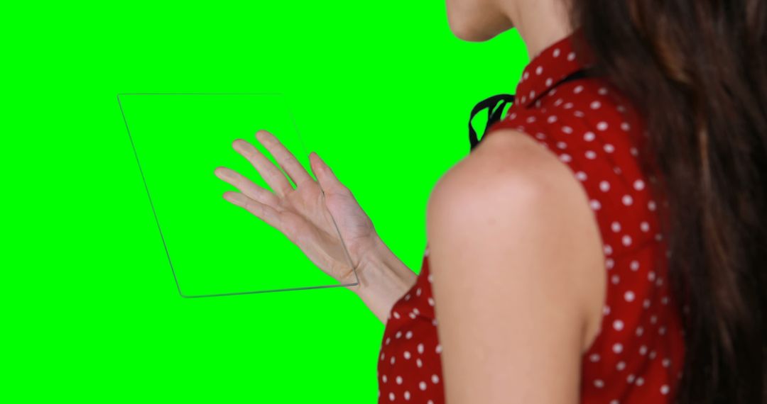 Person Interacting with Transparent Screen, Green Chroma Key Background - Free Images, Stock Photos and Pictures on Pikwizard.com