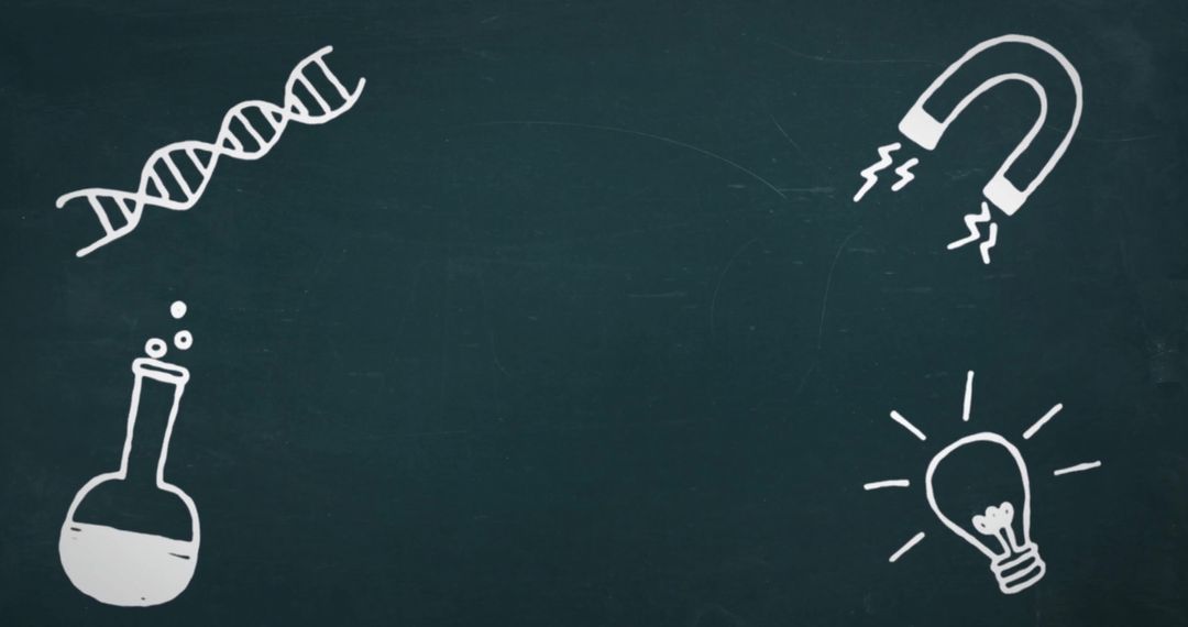 Science Symbols on Chalkboard Background with Copy Space