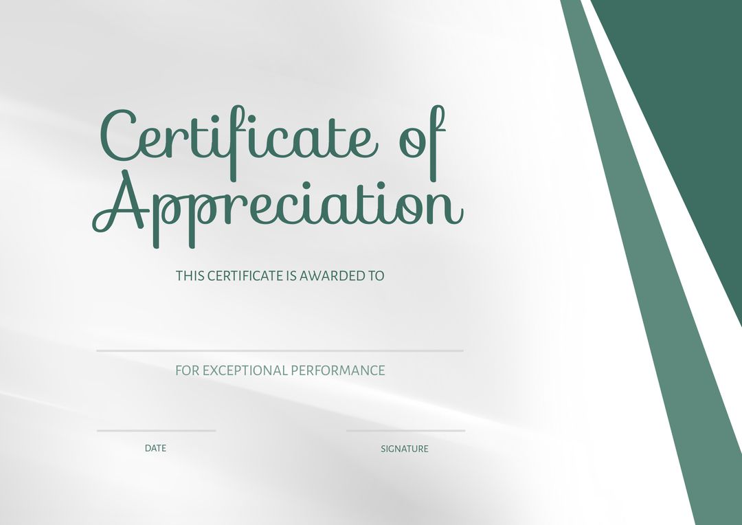 Certificate of Appreciation with Green Geometric Design on Grey Background - Download Free Stock Templates Pikwizard.com