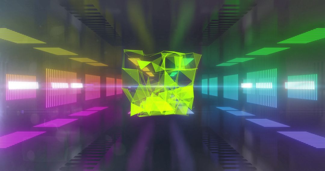 Colorful Digital Abstract Cube with Neon Lights