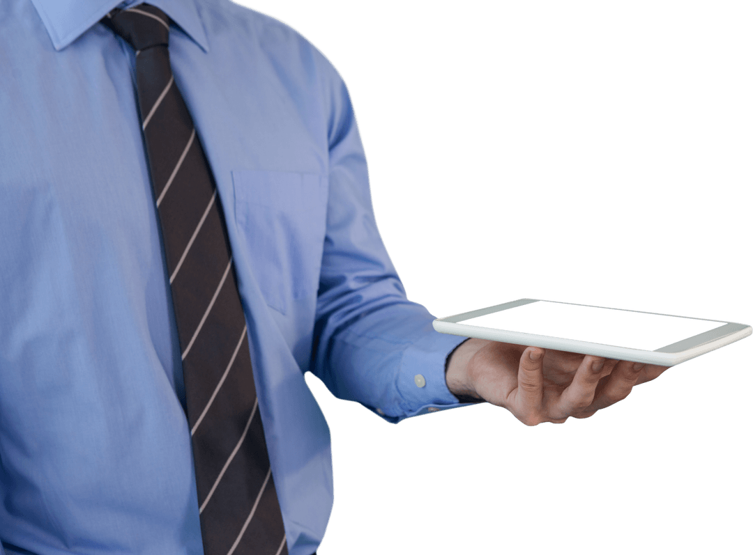Transparent Background Businessman Holding Tablet Showing Technology Use