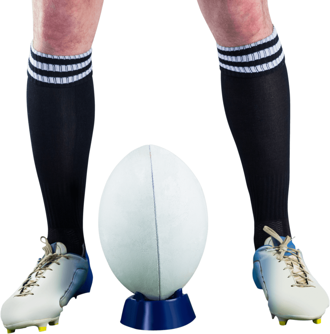Transparent Rugby Player Preparing Drop Kick with Ball on Tee