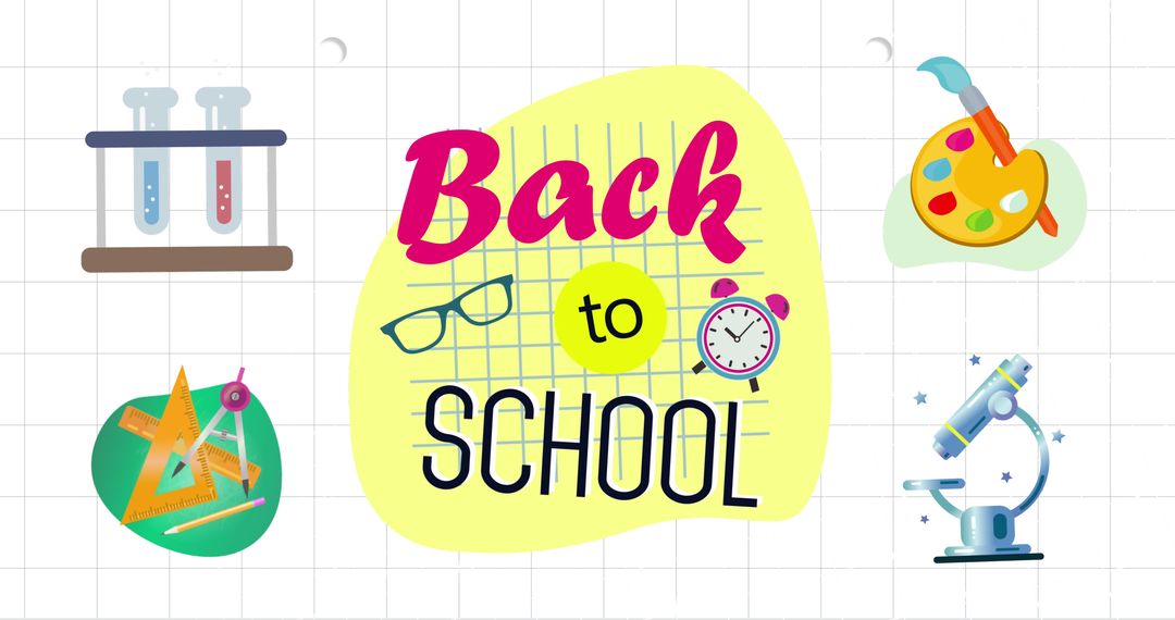 Back to School Concept with Colorful Educational Icons on White Background - Free Images, Stock Photos and Pictures on Pikwizard.com