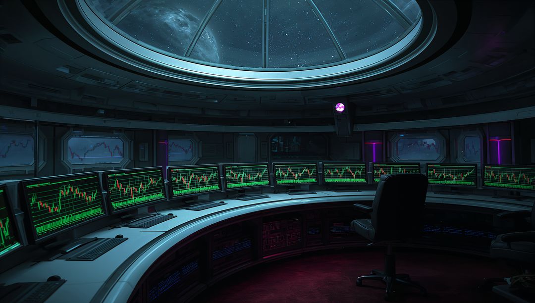 Futuristic Spacecraft Command Room with Chart Displays