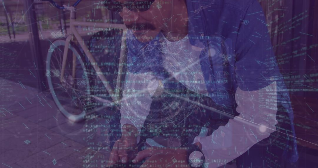 Stylish Man Engaged with Smartphone in Futuristic Urban Environment