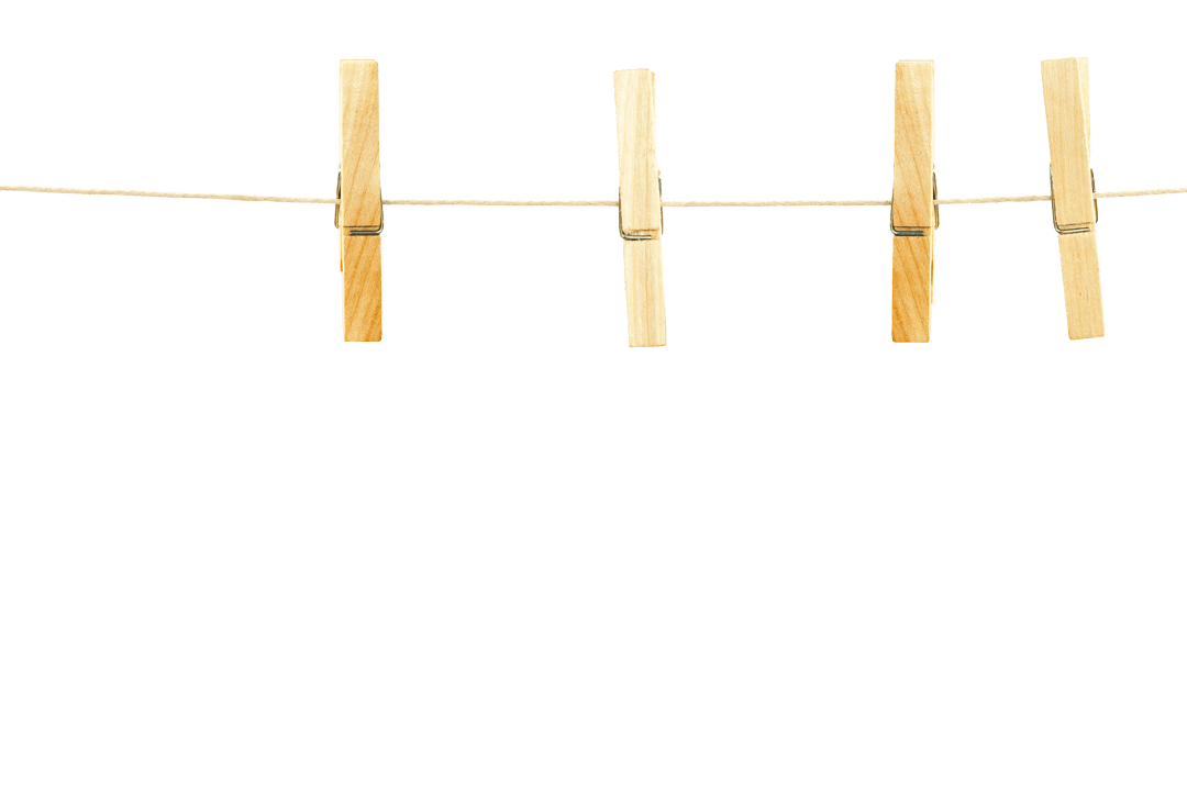 Clothesline with Wooden Clothespins on Transparent Background