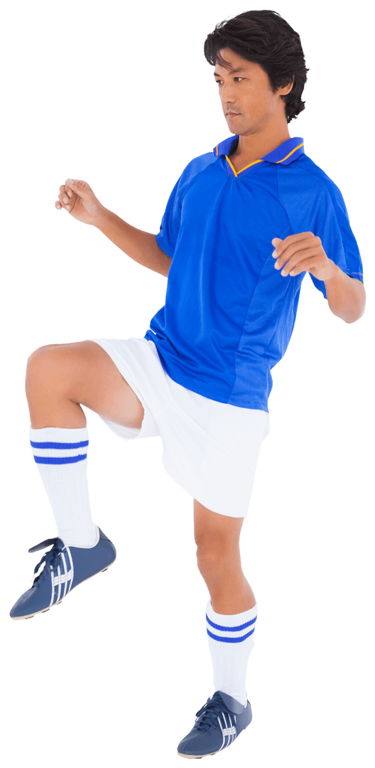 Football Player Preparing for Ball in Dynamic Pose on Transparent Background