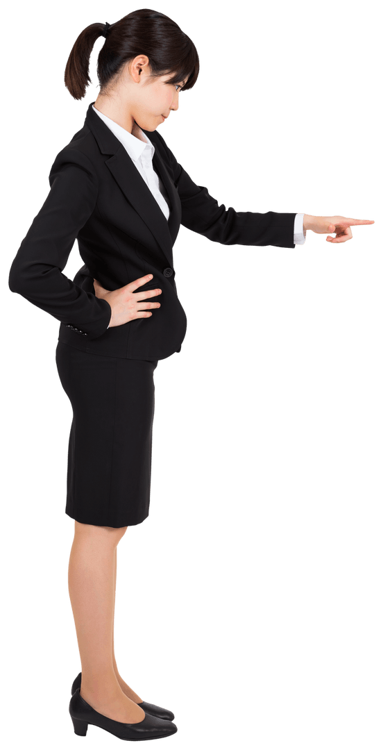 Transparent Pointing Businesswoman in Formal Attire