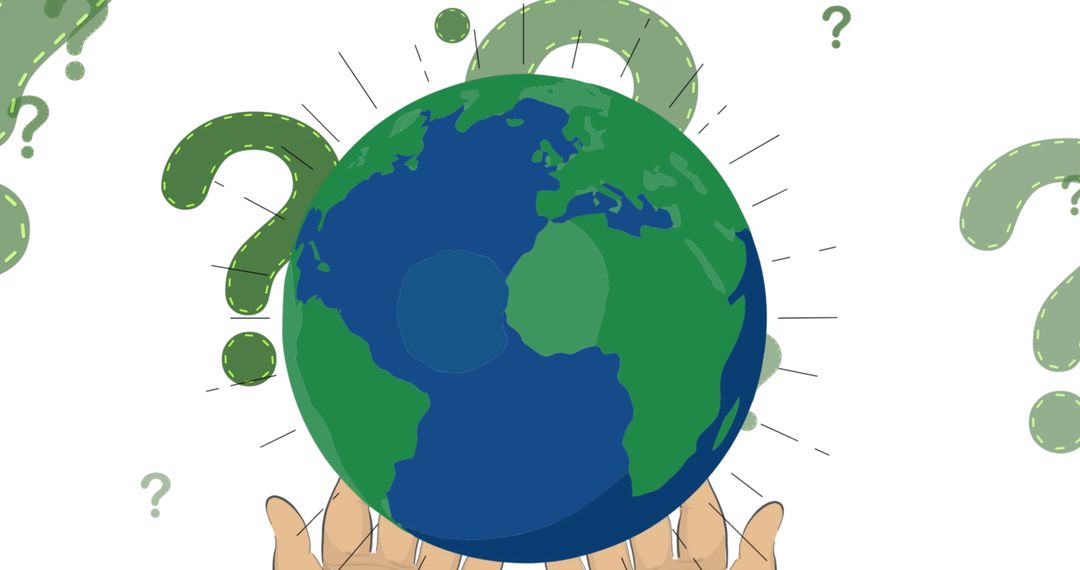 Hands Holding Globe Surrounded by Question Marks