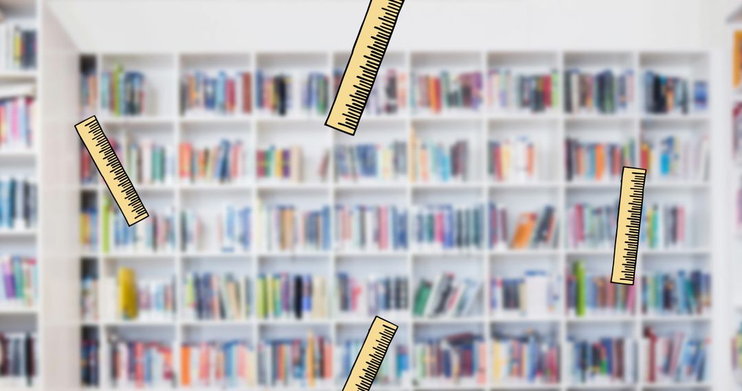 Animated Rulers Over Library Bookshelf Illustrate Learning