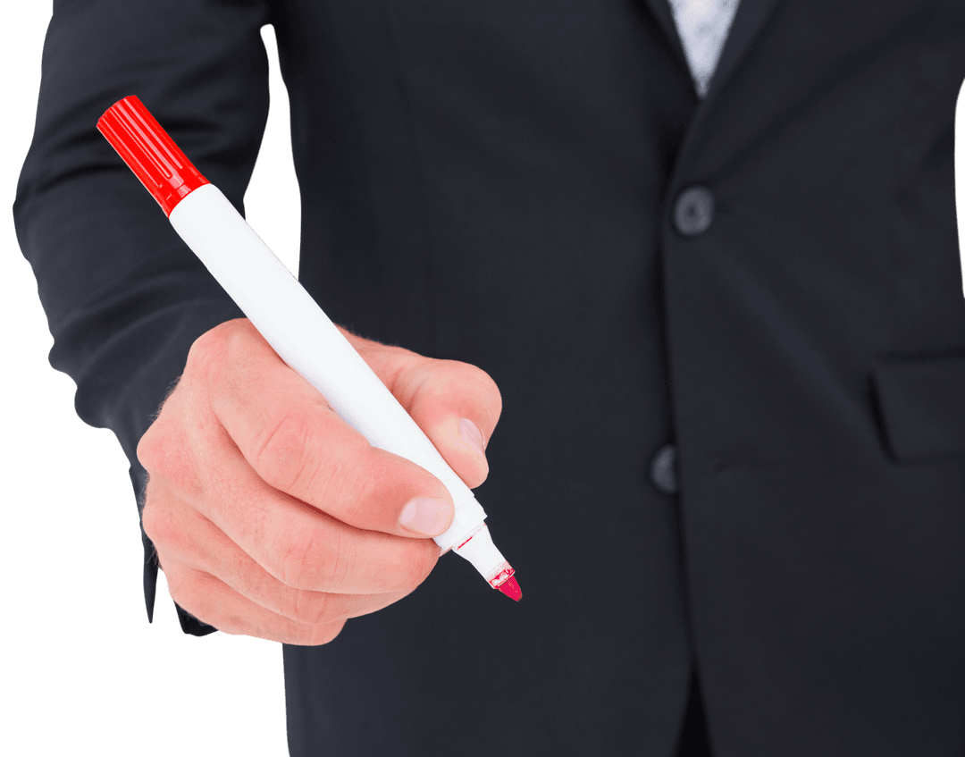 Businessman Holding Red Marker on Transparent Background