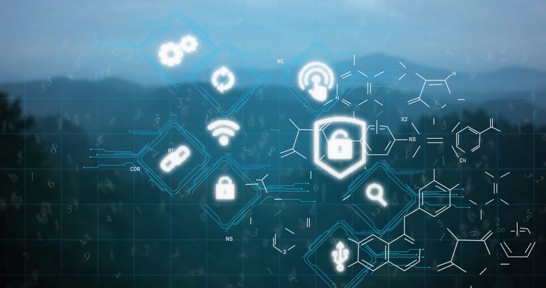 Digital Network Security Interface with Padlock Icons