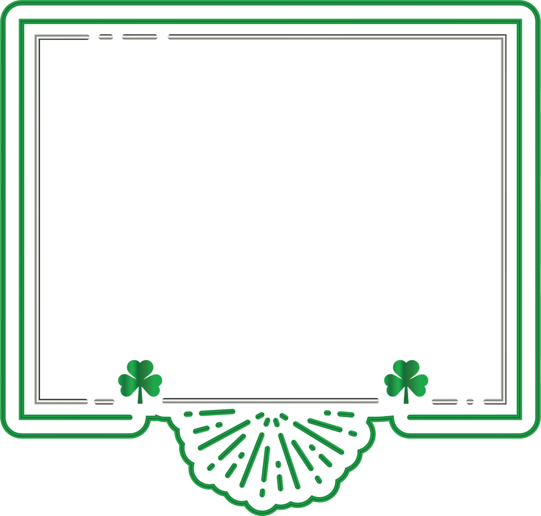 Elegant Green Frame Design with Clovers on Transparent Background