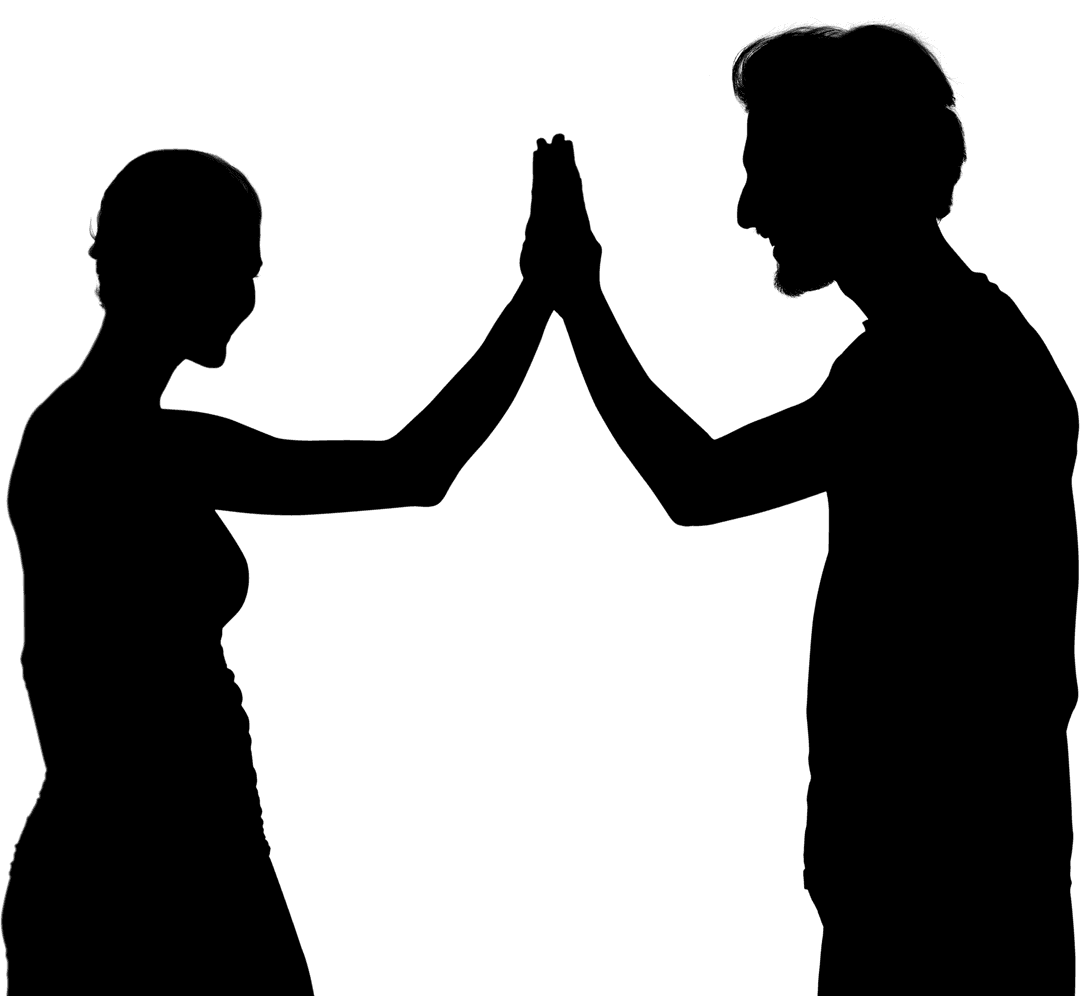 Transparent Silhouette of Man and Woman High-Fiving in Joyful Teamwork
