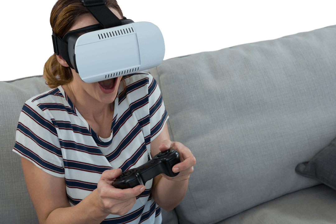 Transparent Woman Playing Video Games Using Virtual Reality Headset