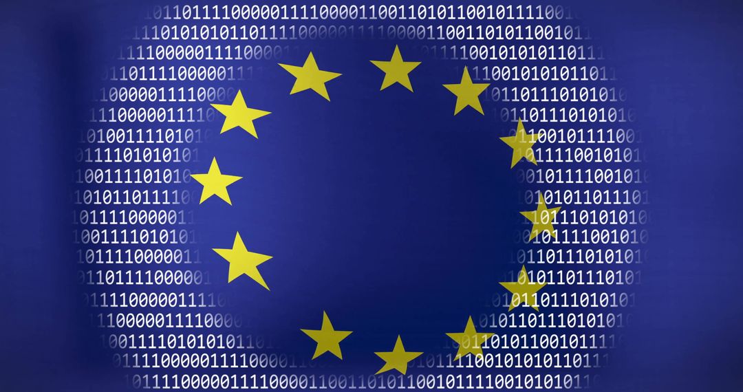European Union Flag Surrounded by Digital Binary Code