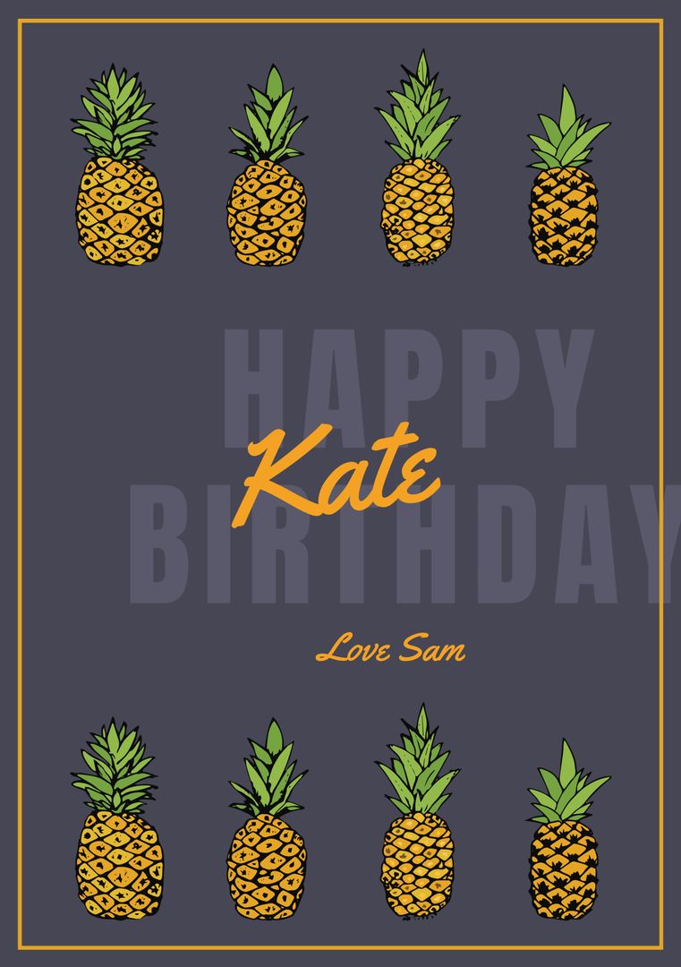 Happy Birthday Card with Pineapple Pattern and Personalized Message - Download Free Stock Templates Pikwizard.com