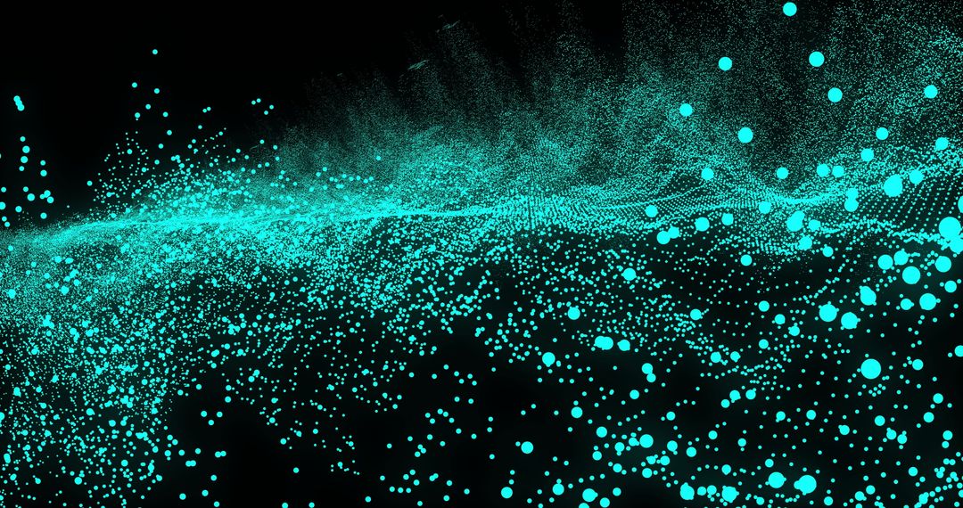 Teal Particle Wave Dynamic Motion on Black Background