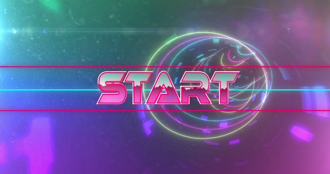 Neon Start Button with Futuristic Digital Tunnel