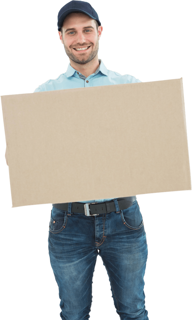 Transparent Background Happy Courier Carrying Box