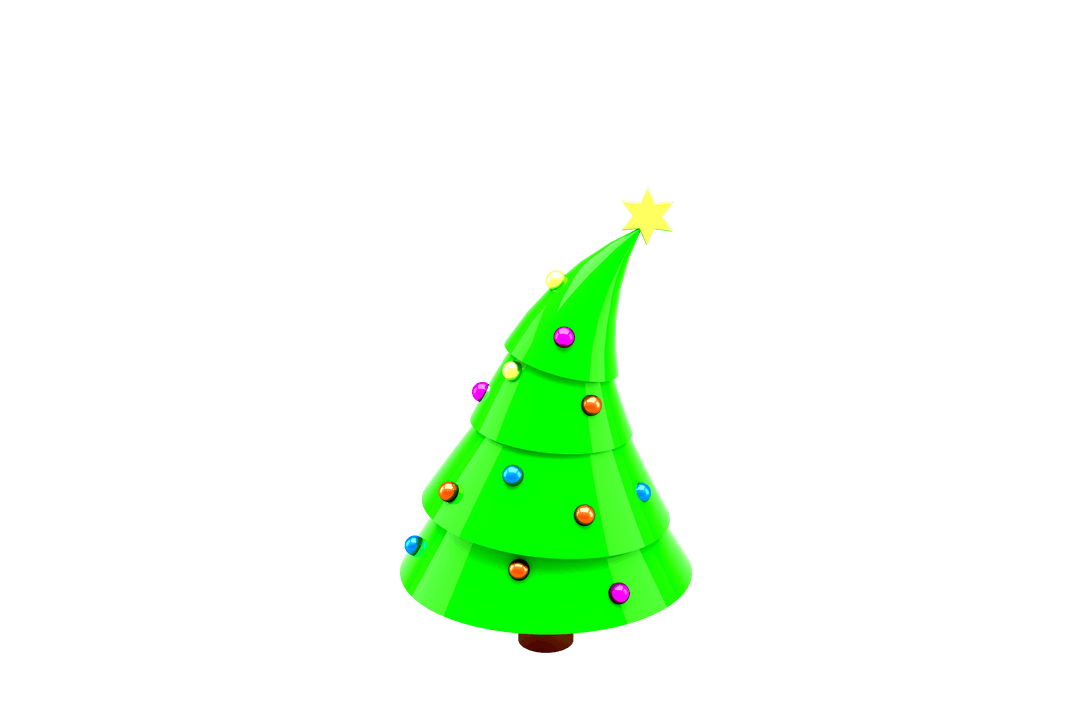 Festive Christmas Tree with Ornaments on Transparent Background