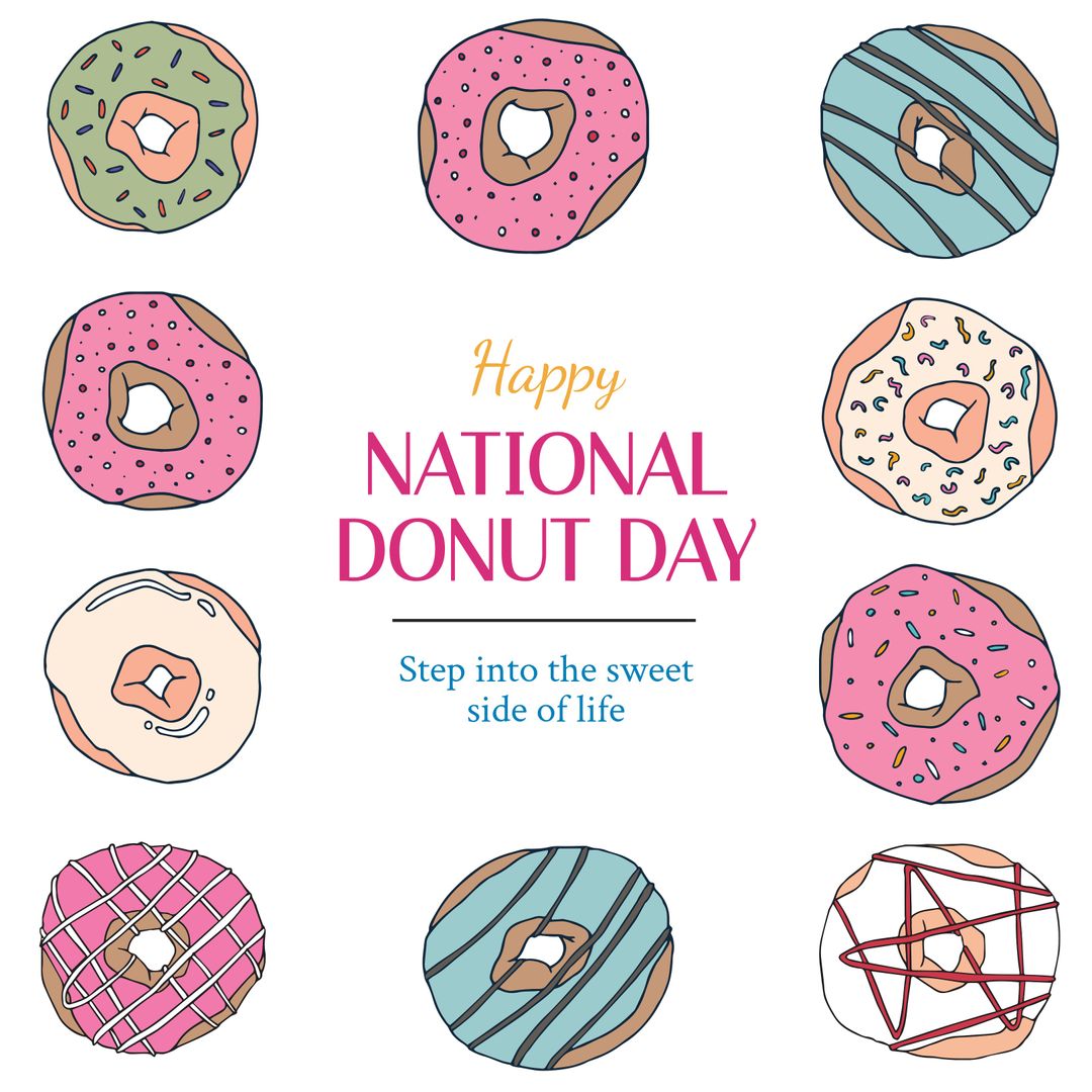 National Donut Day Celebration with Various Frosted Donuts - Download Free Stock Templates Pikwizard.com