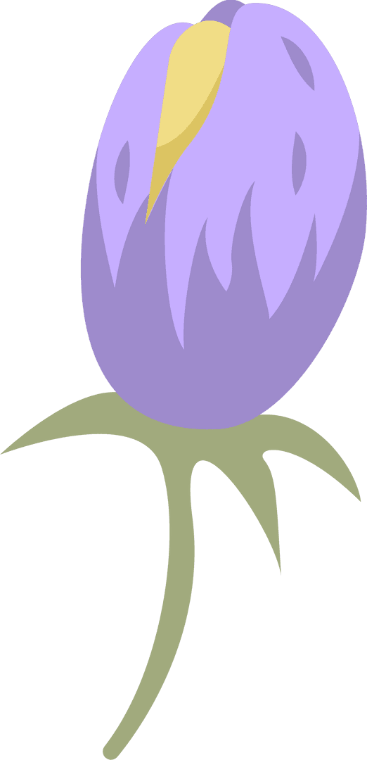 Flat Design Purple Bud with Yellow Accent on Transparent Surface