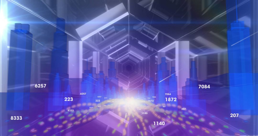 Futuristic Digital Network with Cityscape and Data Flow