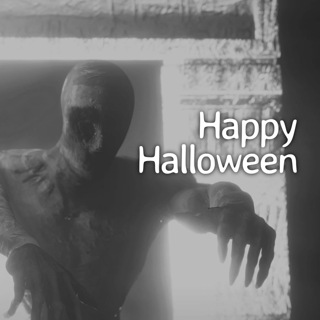 Eerie Halloween Ghost with Happy Halloween Text