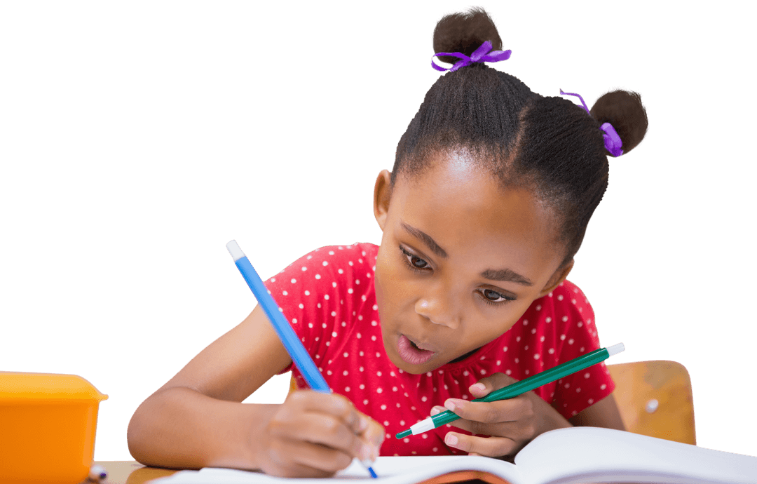 Transparent Energetic Student Focused on Classroom Writing Task