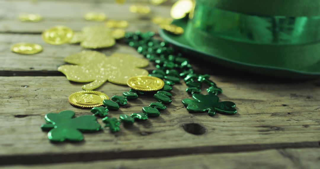 St. Patrick’s Day Decorations with Green Hat, Shamrocks, and Gold Coins - Free Images, Stock Photos and Pictures on Pikwizard.com