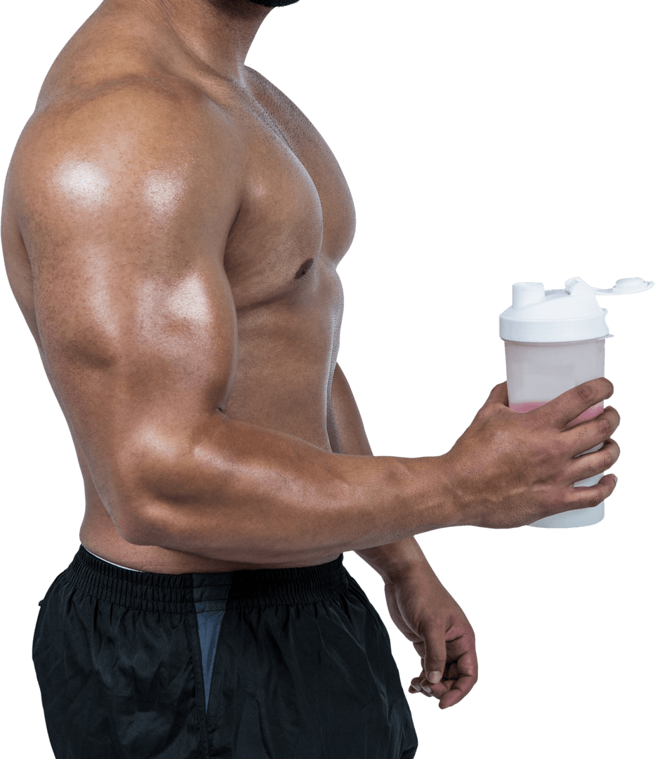 Transparent Background Man Holding Protein Shaker Bottle